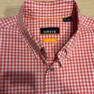 Orvis Men's Red and White Checkered Button Down Shirt